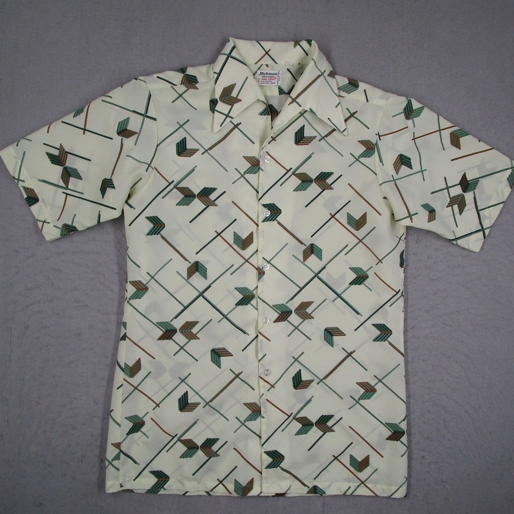Richman Brothers Vintage 70s Geometric Arrow Print Button Up Shirt Mens Medium